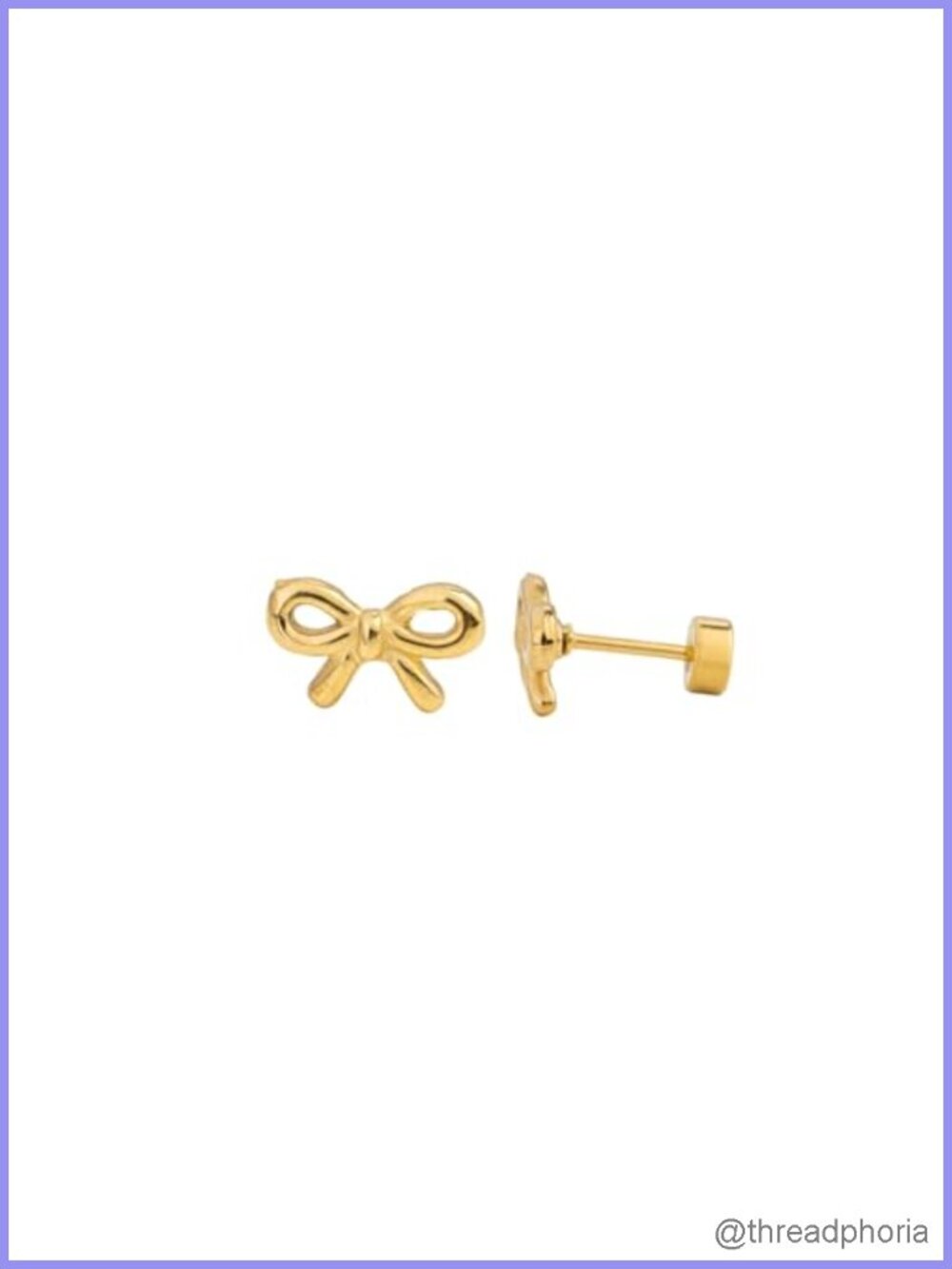 Hypoallergenic Flat Back Stud Earrings 18K Gold PVD Bow Screw Back Waterproof